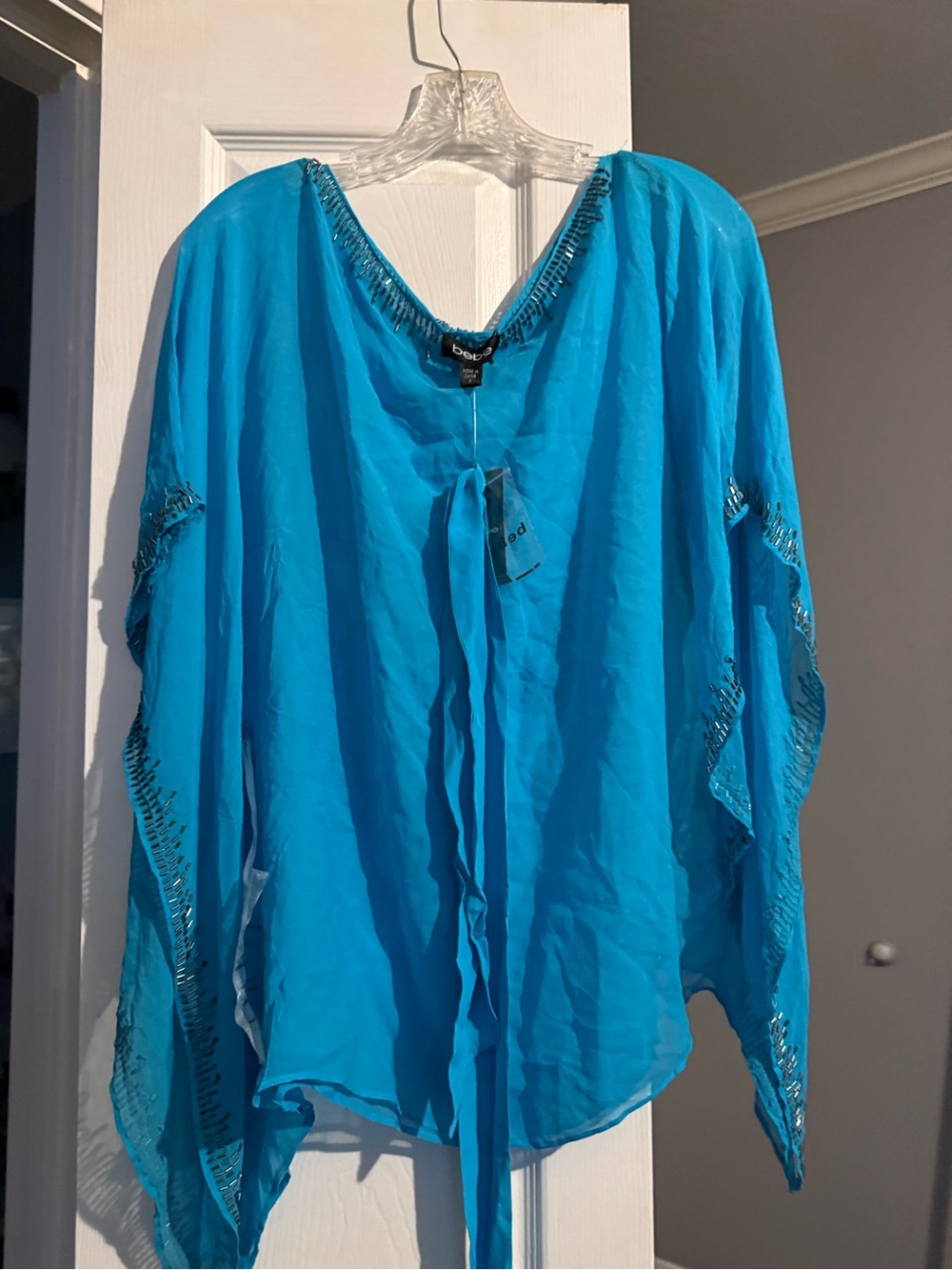 bebe Bright Turquoise Embellished Tie-Front Swim Coverup